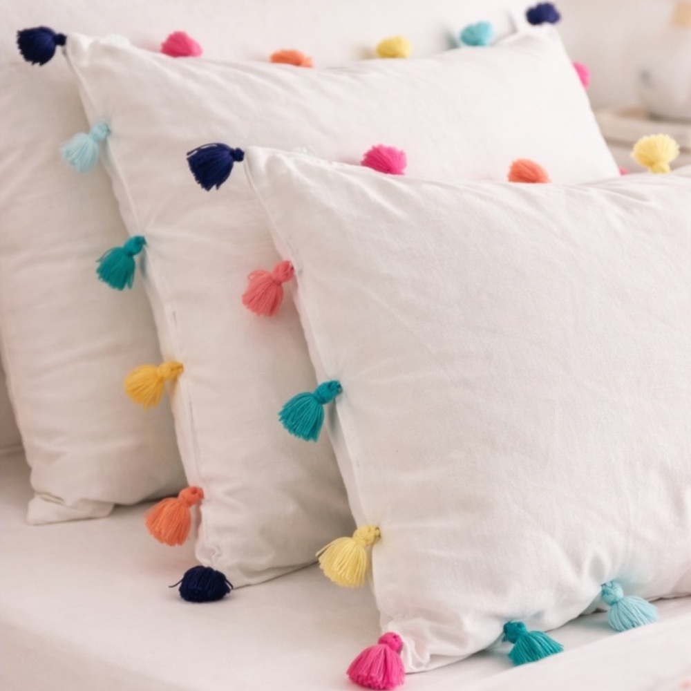 NWT PBT POTTERY BARN TEEN Tassel Sham 26x26 Multi Color 1 Euro Sham 100% Cotton